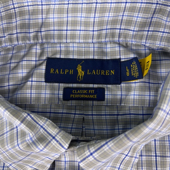 Ralph Lauren Classic Fit Performance Gray Blue Plaid Button Down Shirt Large - Picture 4 of 8
